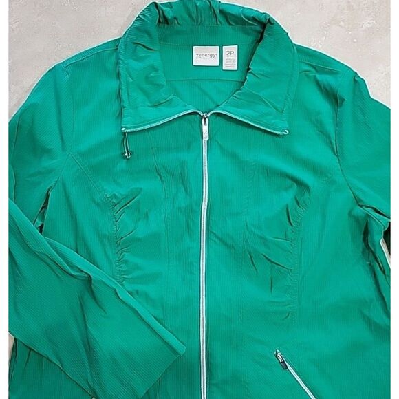 Chico's Jackets & Blazers - Zenergy Chicos Neema Shadow Stripe Jacket 2P petite Green full zip nylon stretch